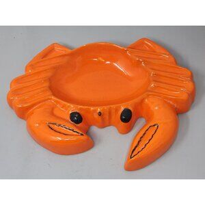 Vintage‎ Hand Painted Orange Ceramic Crab Ashtray/Tray